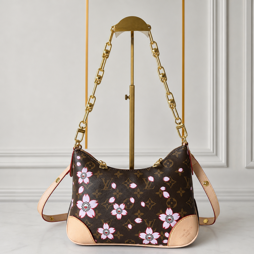 Floral Monogram Hobo Shoulder Bag — detail