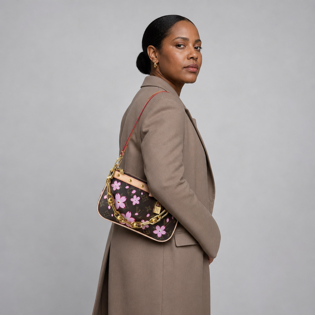Floral Print Chain Shoulder Bag — editorial carried