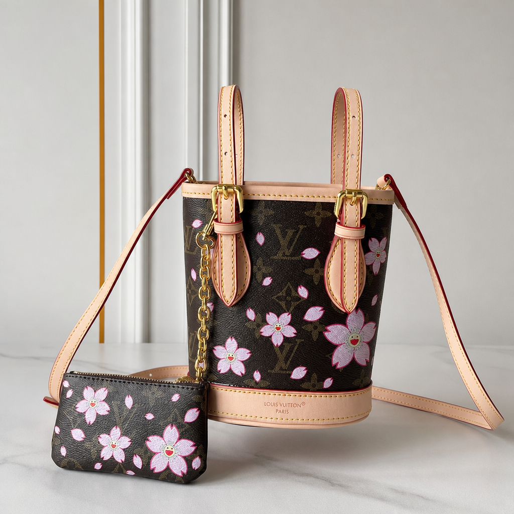Floral Monogram Bucket Bag — detail