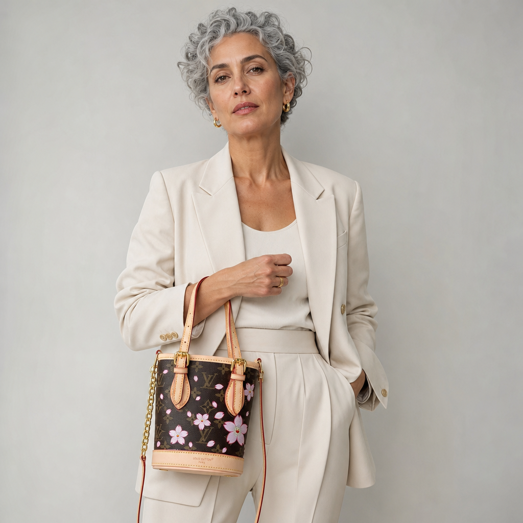 Floral Monogram Bucket Bag — editorial carried