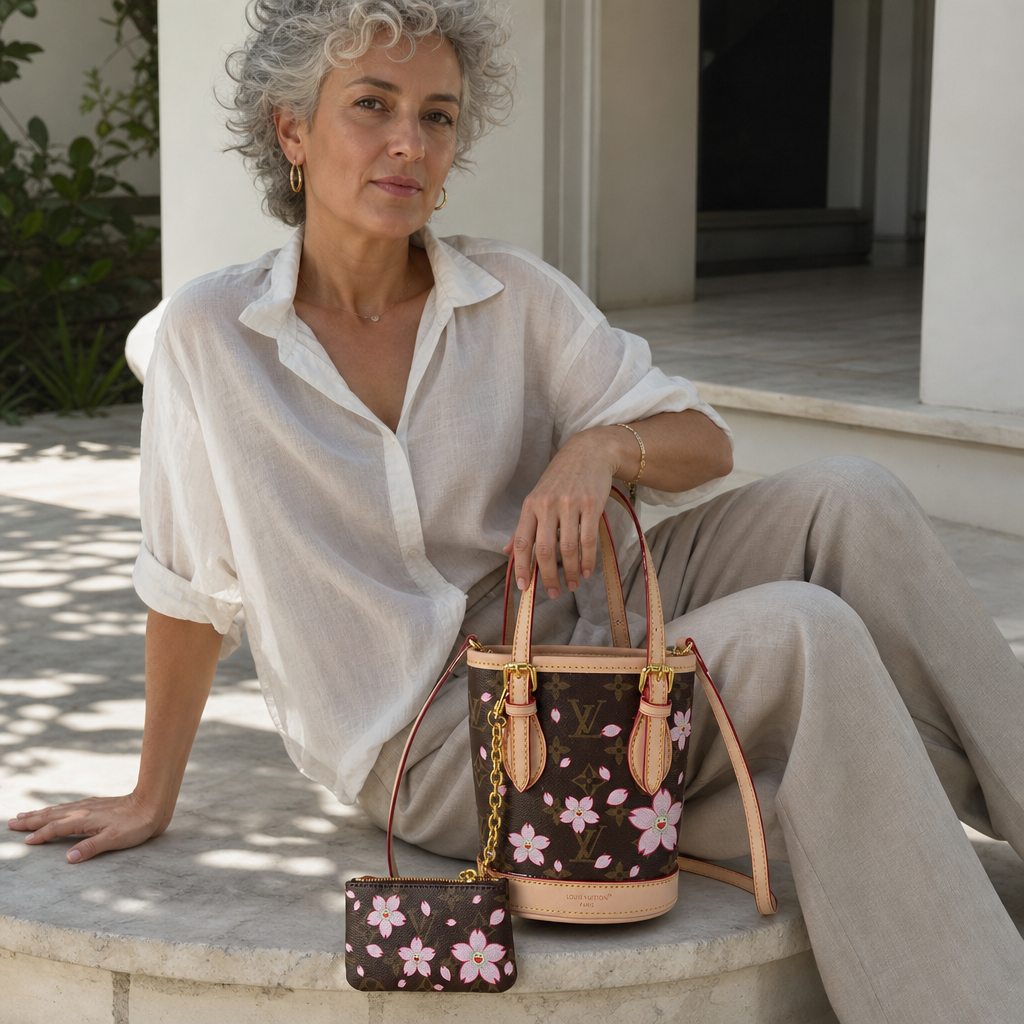 Floral Monogram Bucket Bag — lifestyle