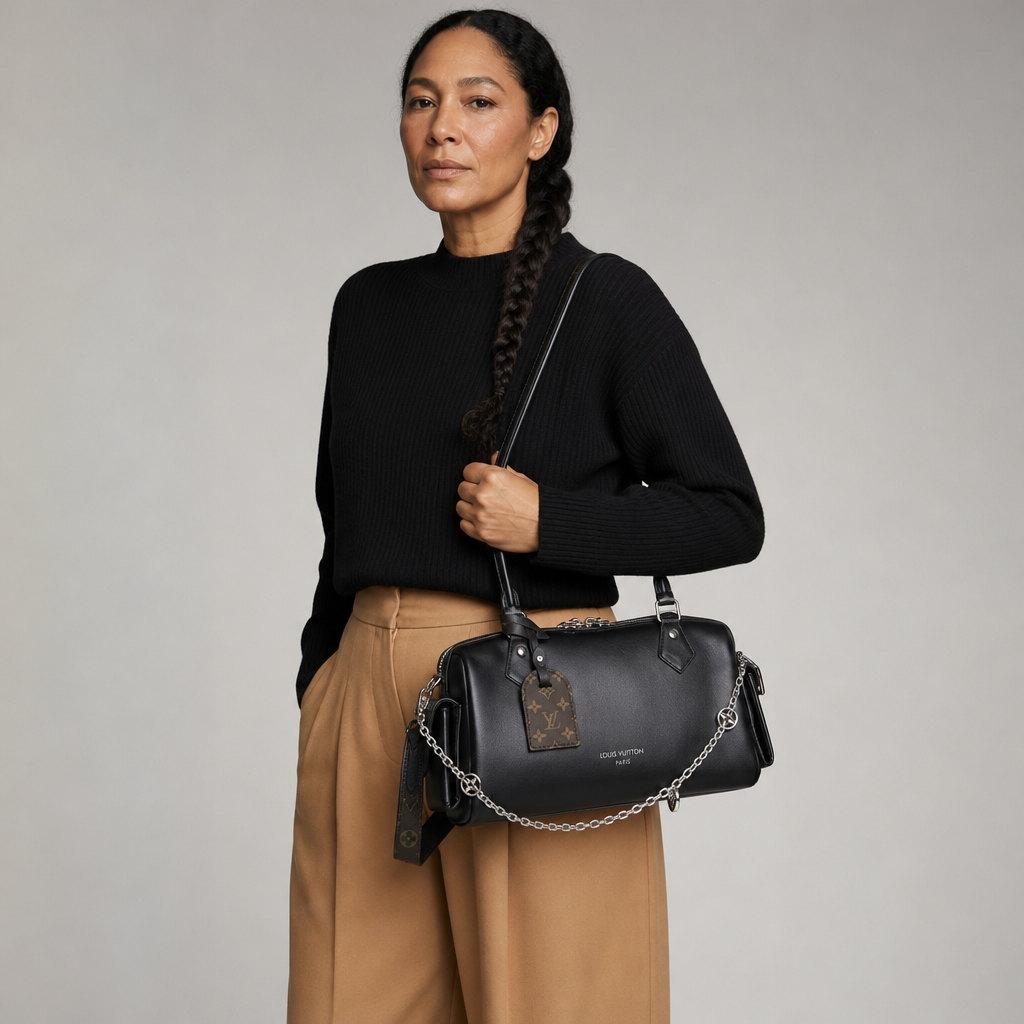 Chain-Trim Mini Barrel Bag — editorial carried