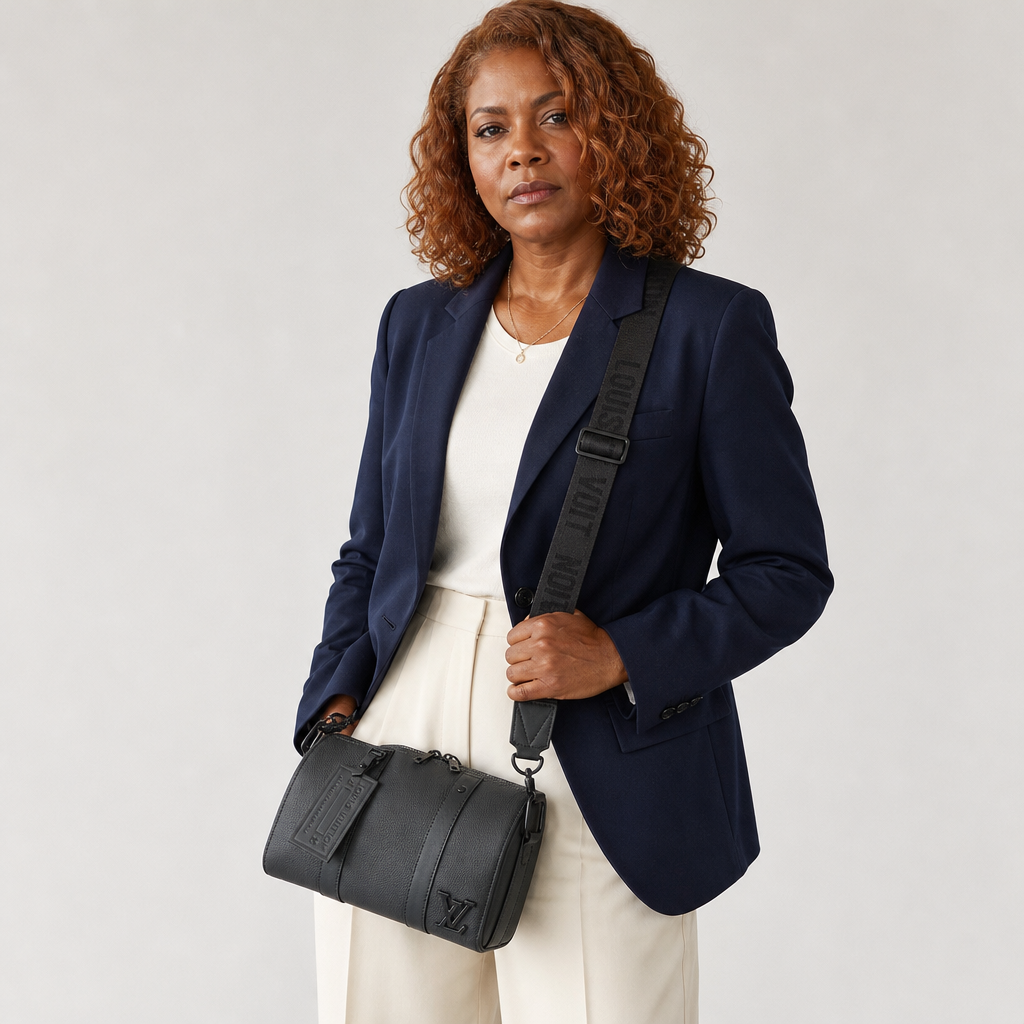 Black Leather Crossbody Bag with Tassel — editorial carried