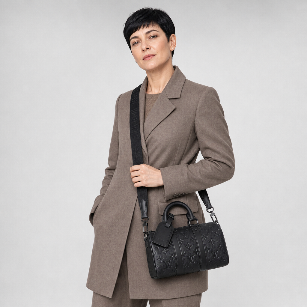 Monogram Barrel Bag with Webbing Strap — editorial carried
