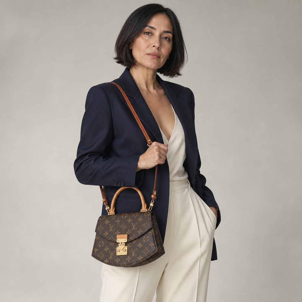 Monogram Saddle Flap Bag — editorial carried