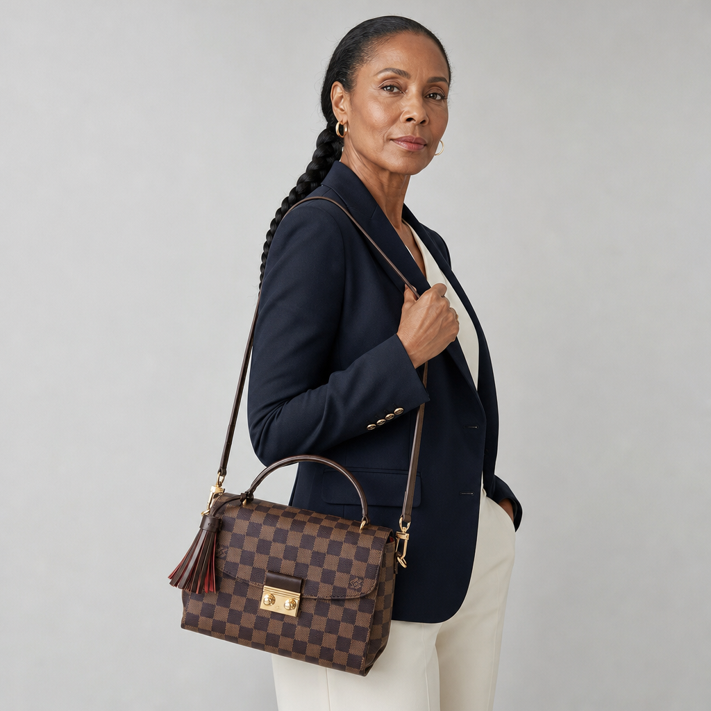 Checker Flap Bag with Chain Strap — editorial carried
