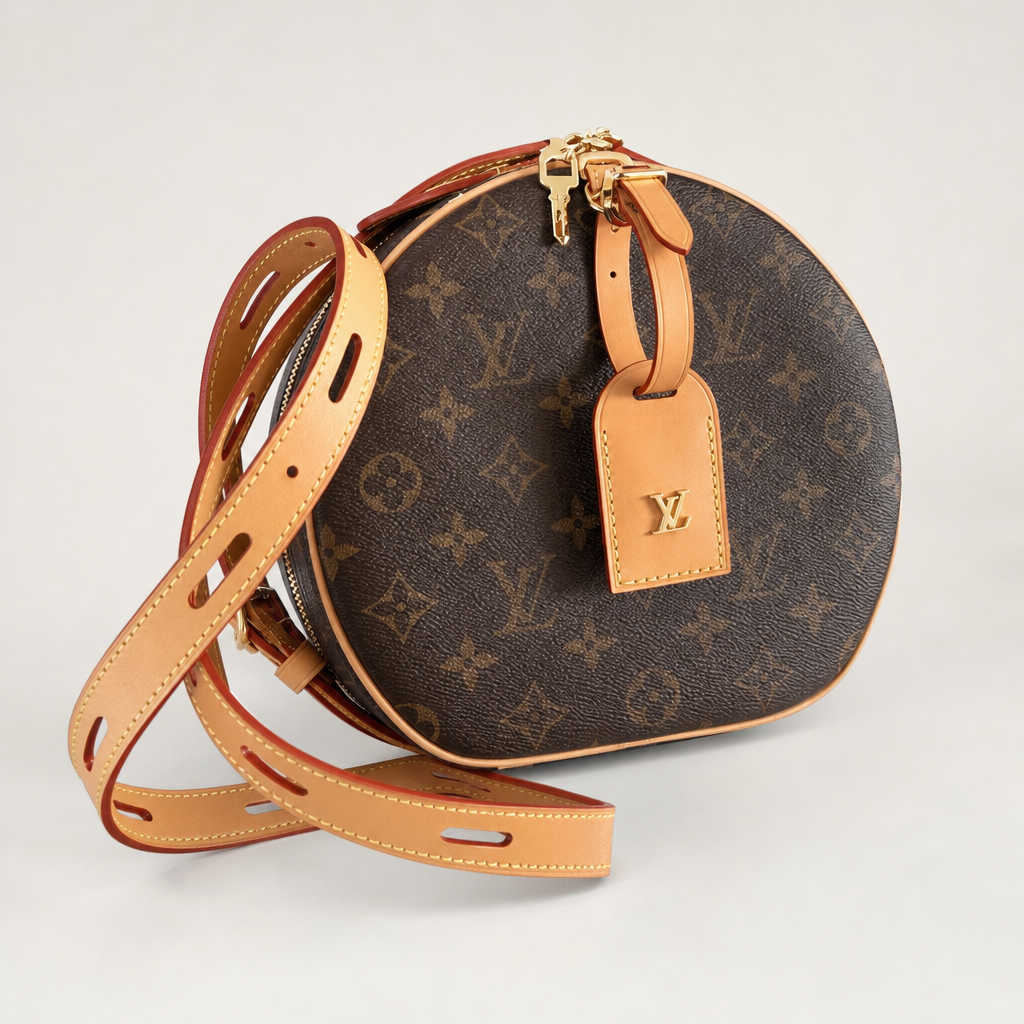 Round Monogram Leather Shoulder Bag — detail