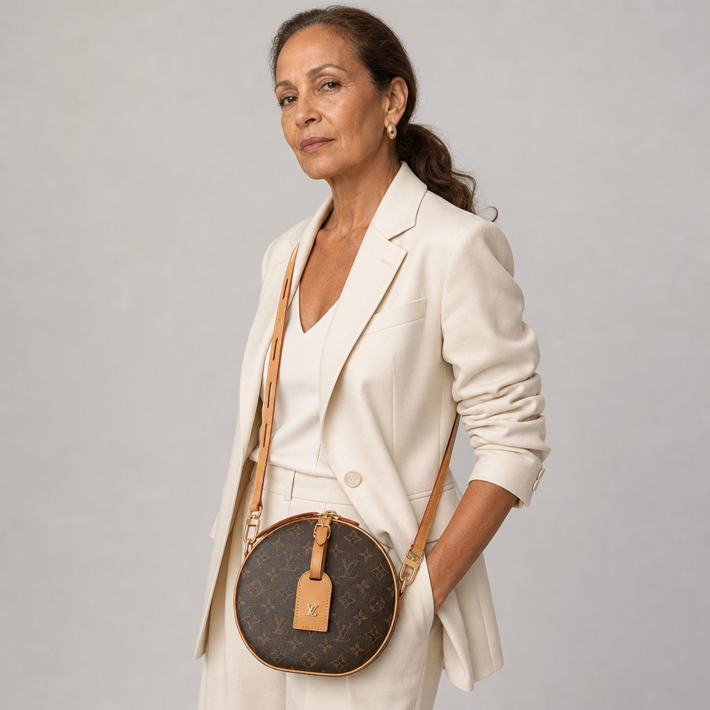 Round Monogram Leather Shoulder Bag — editorial carried