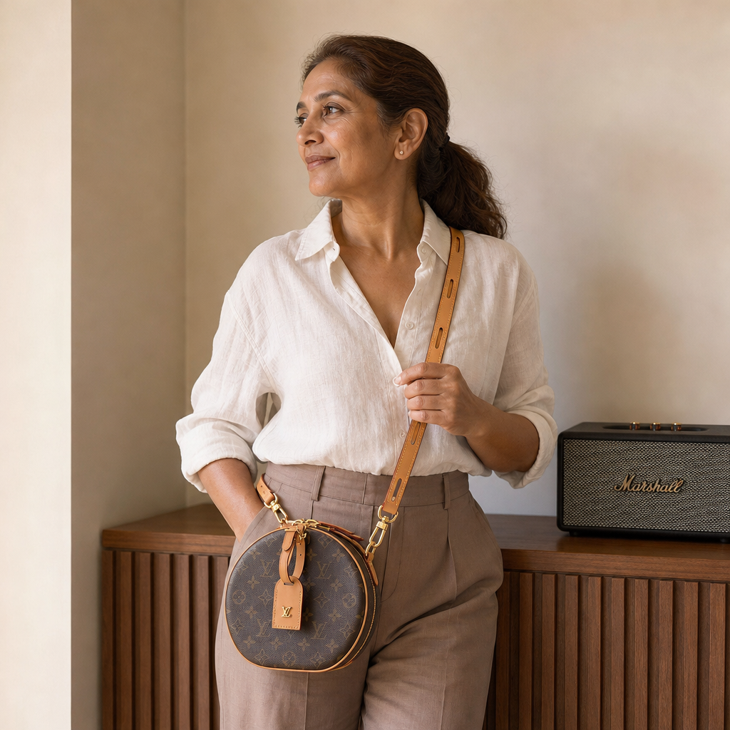 Round Monogram Leather Shoulder Bag — lifestyle