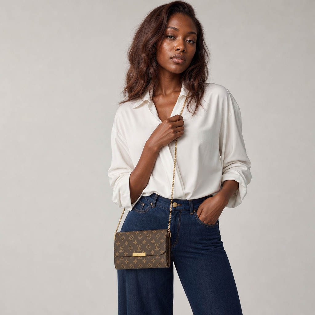 Brown Monogram Flap Chain Shoulder Bag — editorial carried