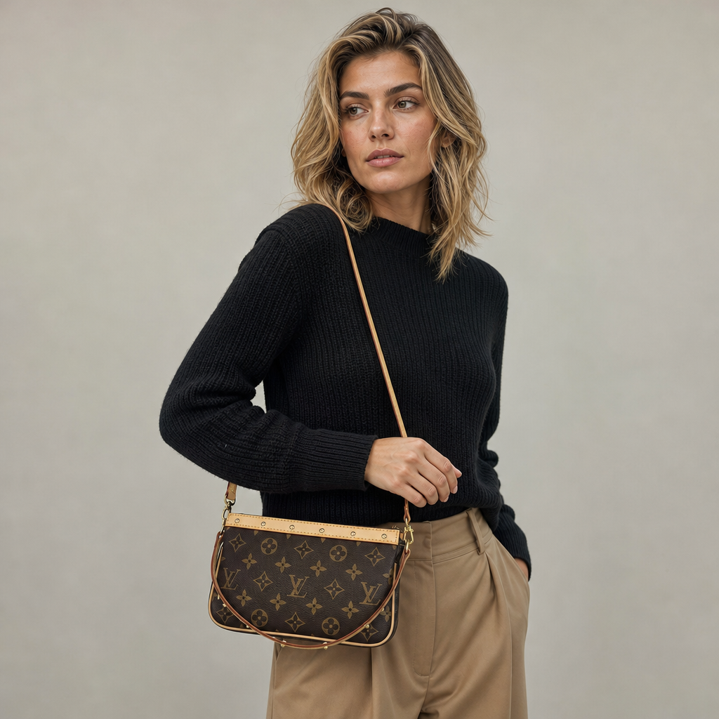 Compact Monogram Zip Shoulder Bag — editorial carried