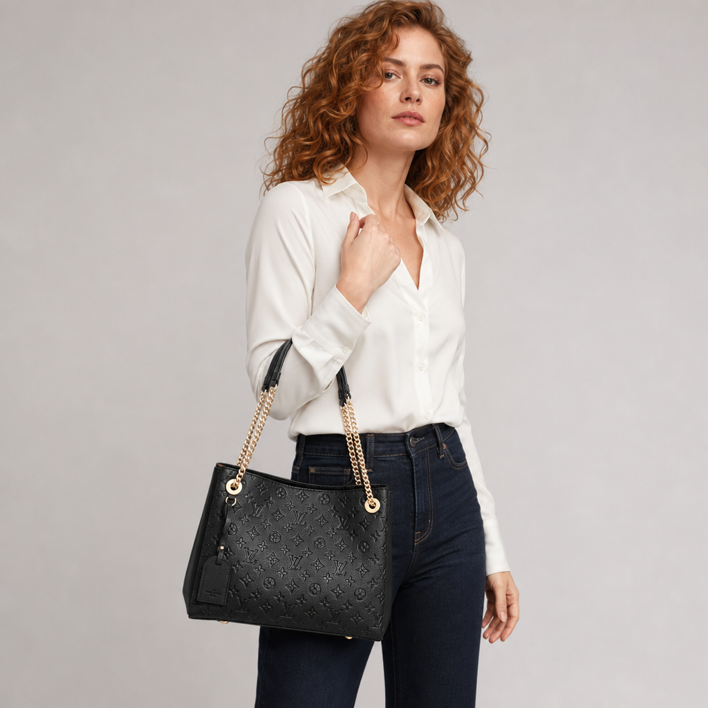 Monogram Chain-Handle Shoulder Tote — editorial carried