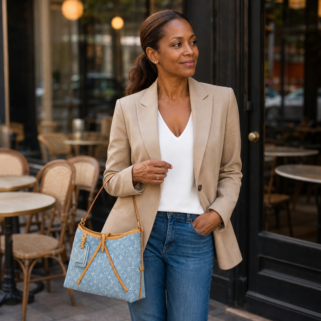 Diagonal-Trim Monogram Shoulder Bag — lifestyle