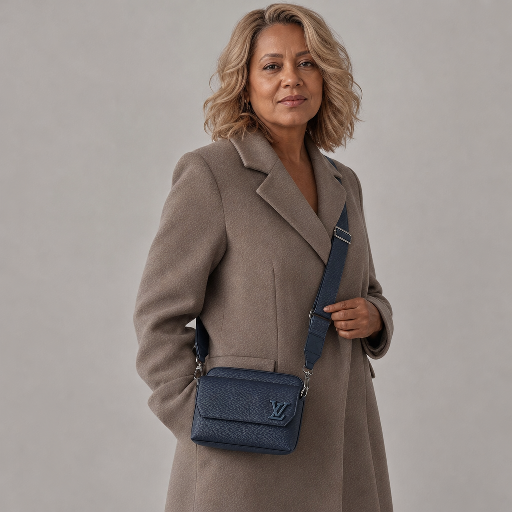 Black Leather Flap Shoulder Bag — editorial carried