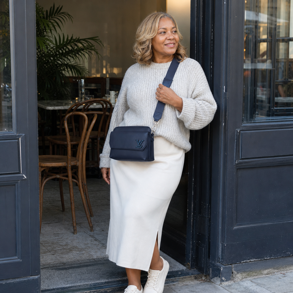 Black Leather Flap Shoulder Bag — lifestyle