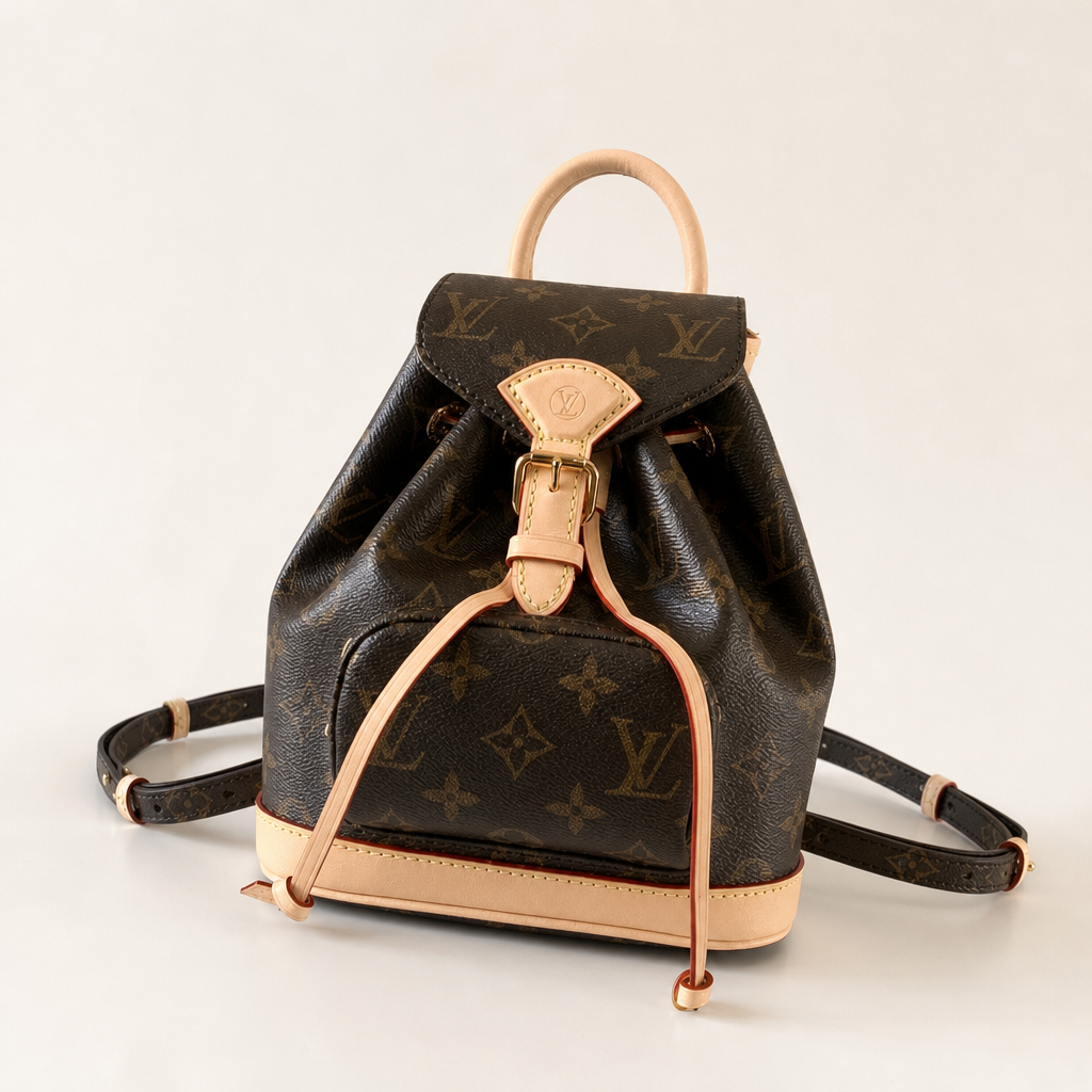 Leather Drawstring Flap Backpack — detail