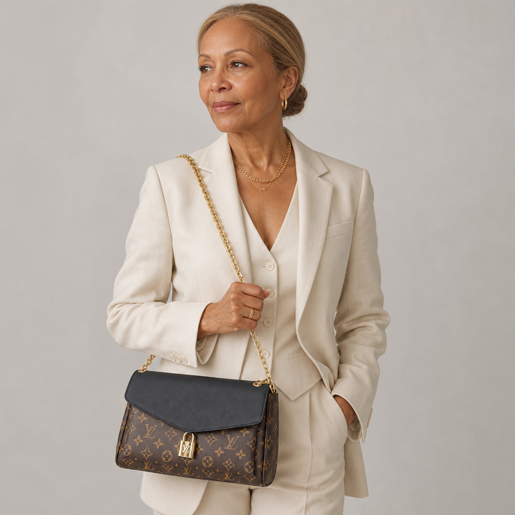 Monogram Chain Bag with Contrast Flap — editorial carried