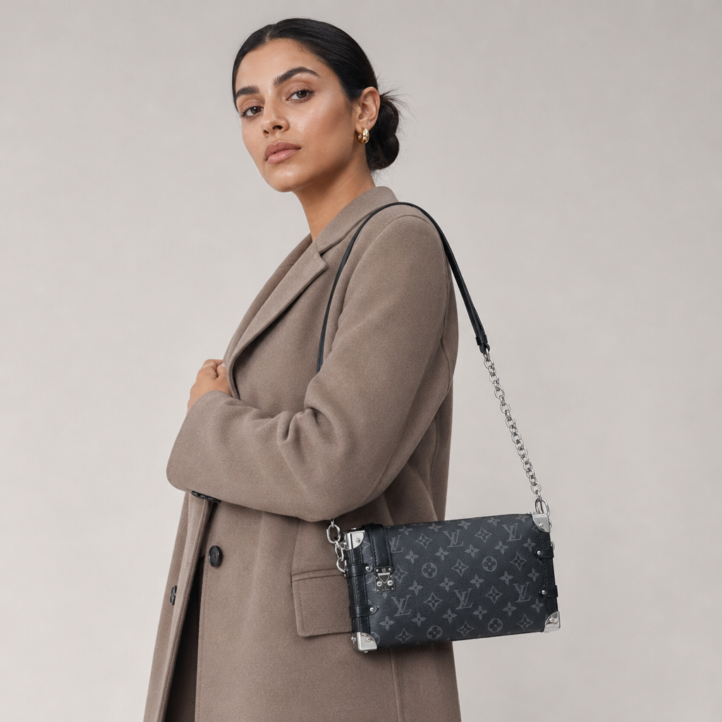 Monogram Triangle Chain Shoulder Bag — editorial carried