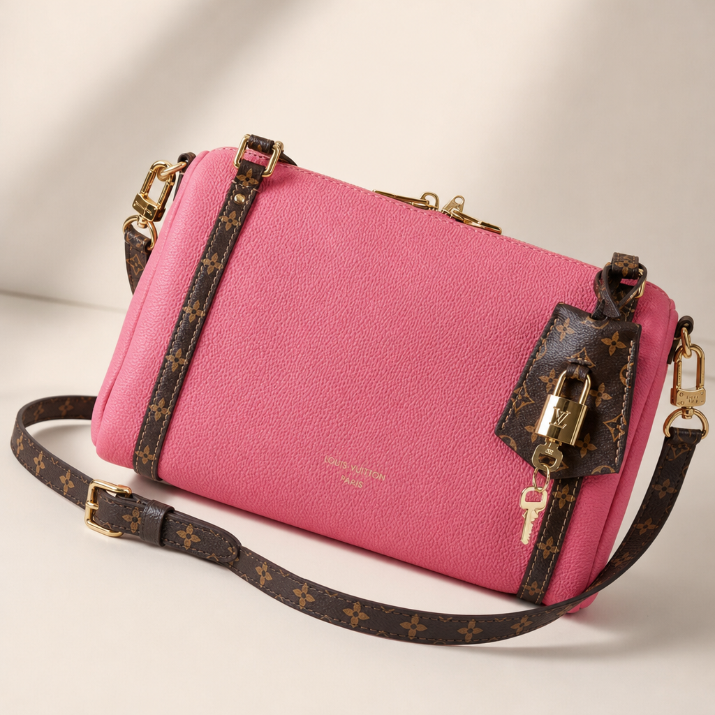 Pink Zip Pouch with Monogram Trim — hero