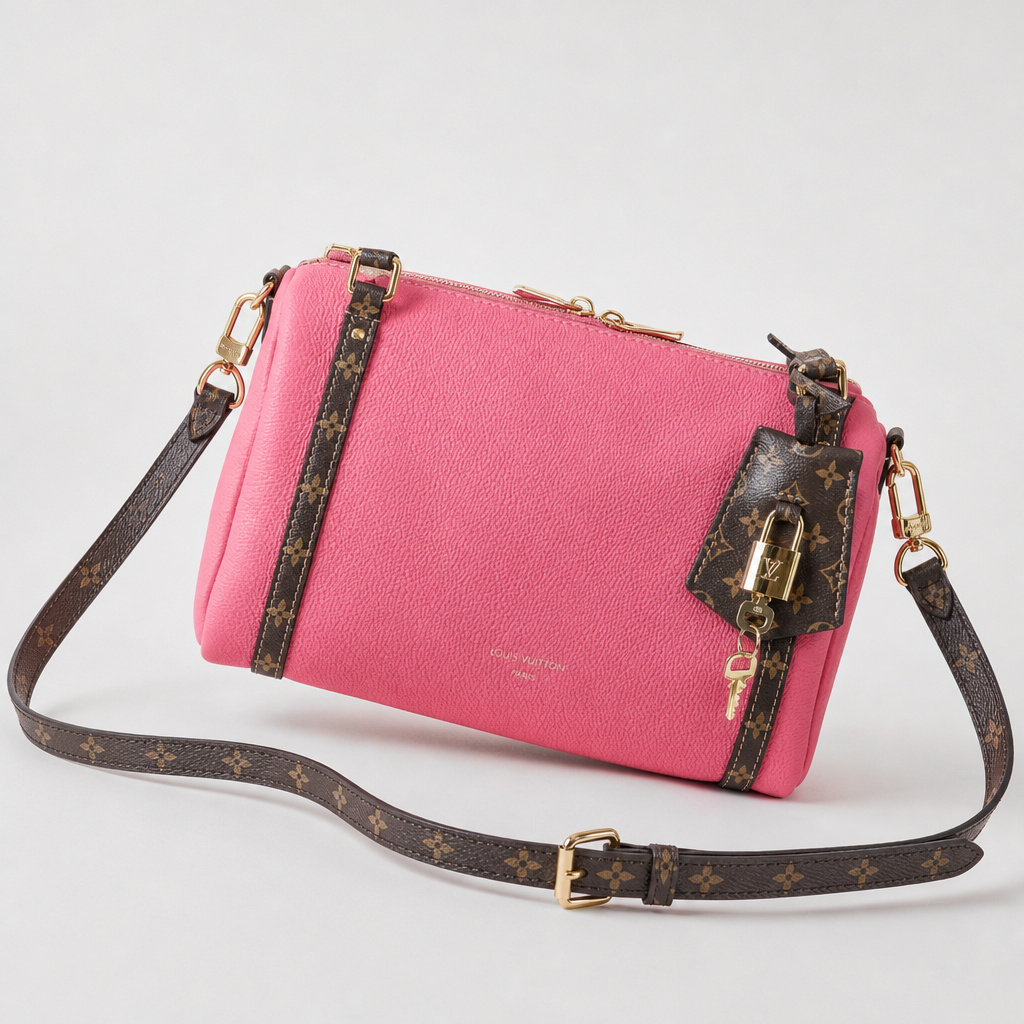Pink Zip Pouch with Monogram Trim — variant 001