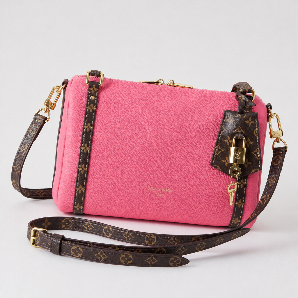 Pink Zip Pouch with Monogram Trim — variant 002