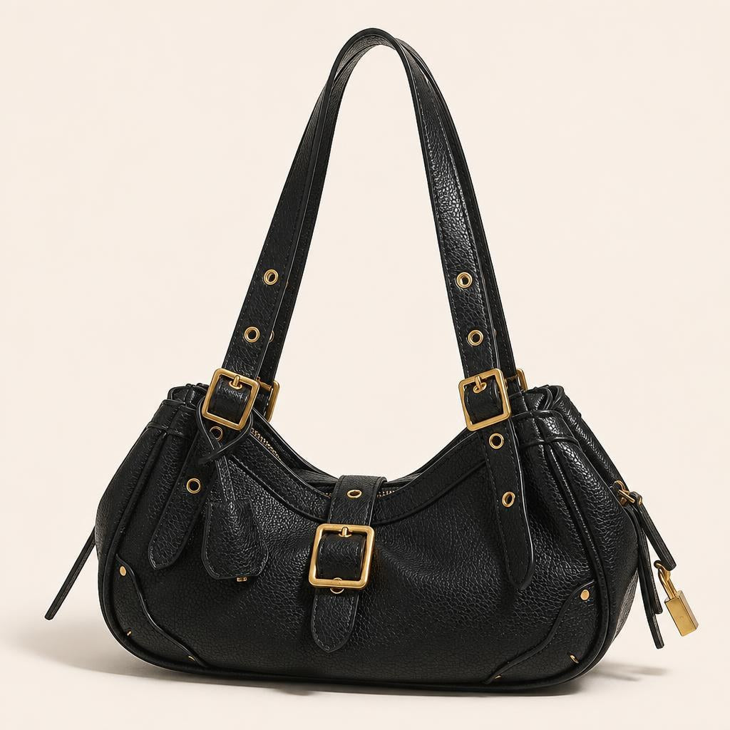 Luxury variant anchor — Black — Buckle-Detail Slouchy Shoulder Bag