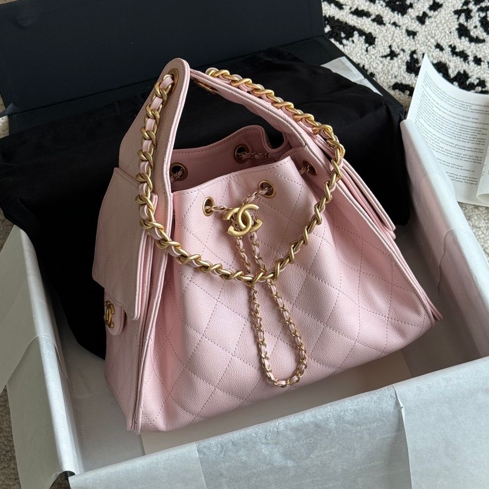 Quilted Bucket Bag — Black & Pastels