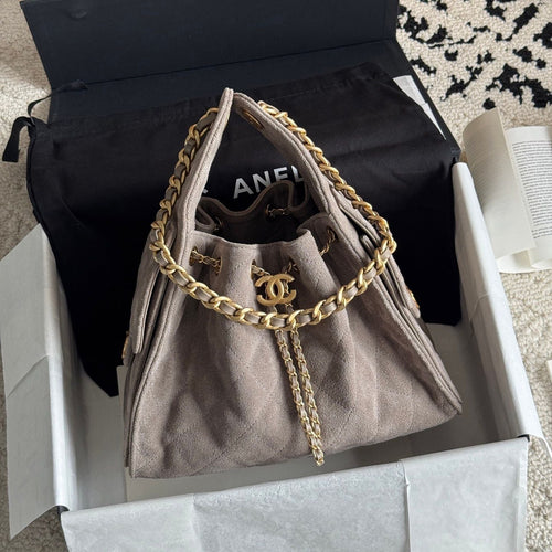Quilted Bucket Bag — Metallic & Earth