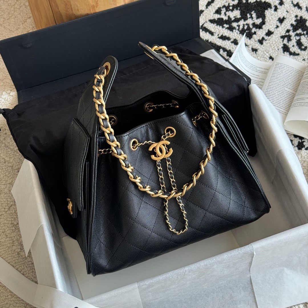 Quilted Bucket Bag — Black & Pastels