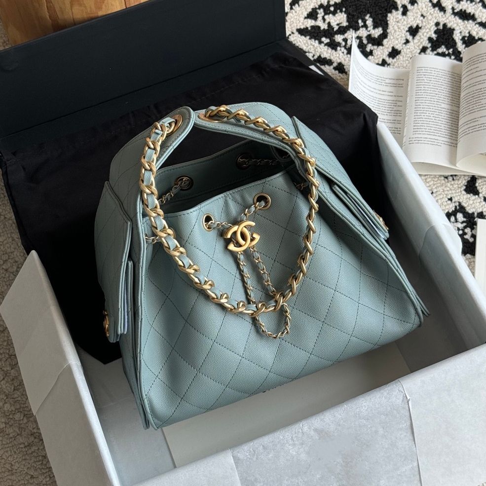 Quilted Bucket Bag — Metallic & Earth