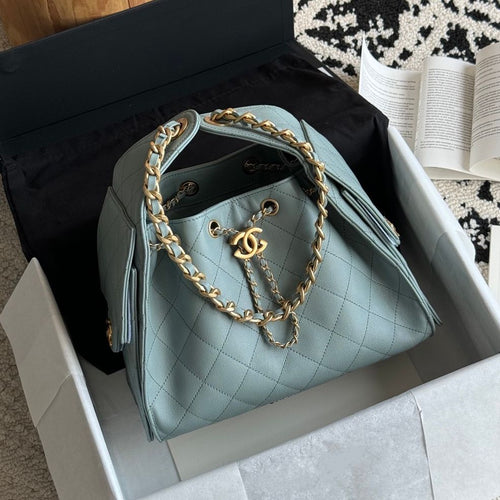 Quilted Bucket Bag — Metallic & Earth