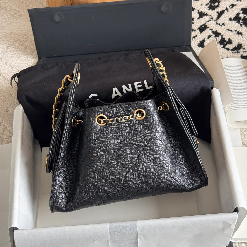 Quilted Bucket Bag — Black & Pastels
