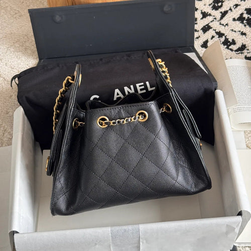 Quilted Bucket Bag — Black & Pastels