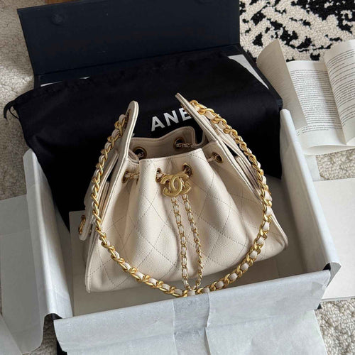 Quilted Bucket Bag — Metallic & Earth