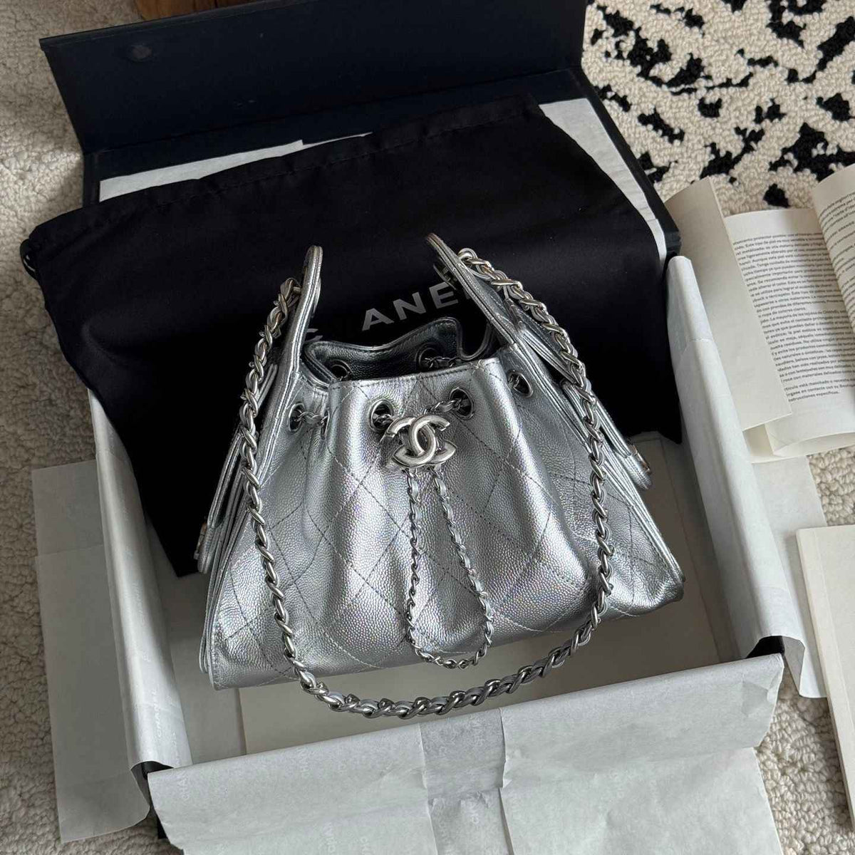 Quilted Bucket Bag — Metallic & Earth