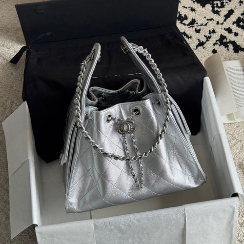 Quilted Bucket Bag — Metallic & Earth