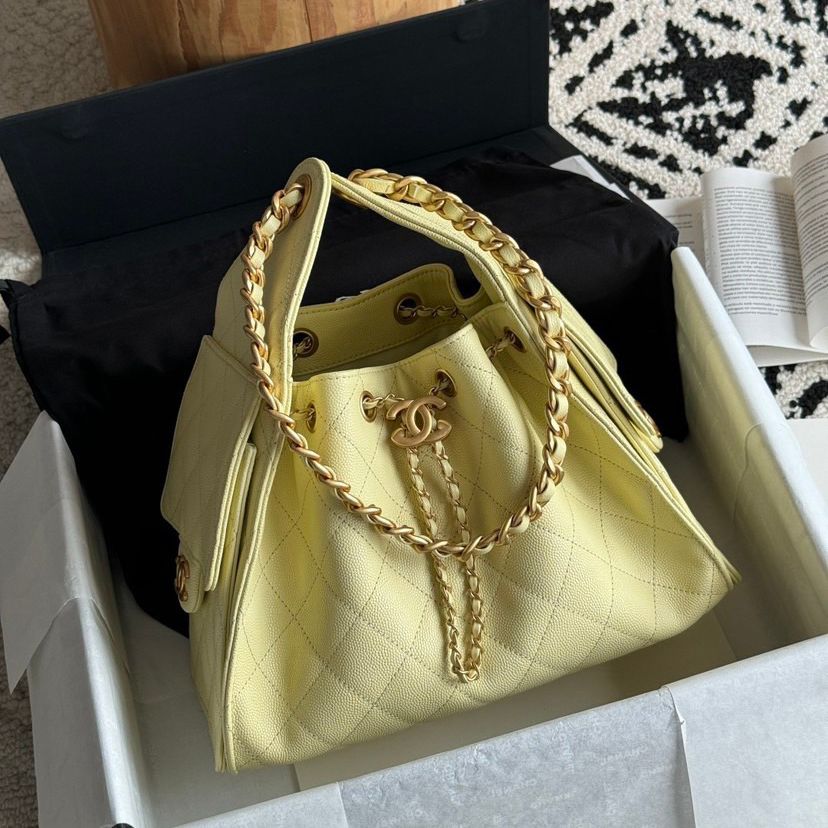 Quilted Bucket Bag — Metallic & Earth