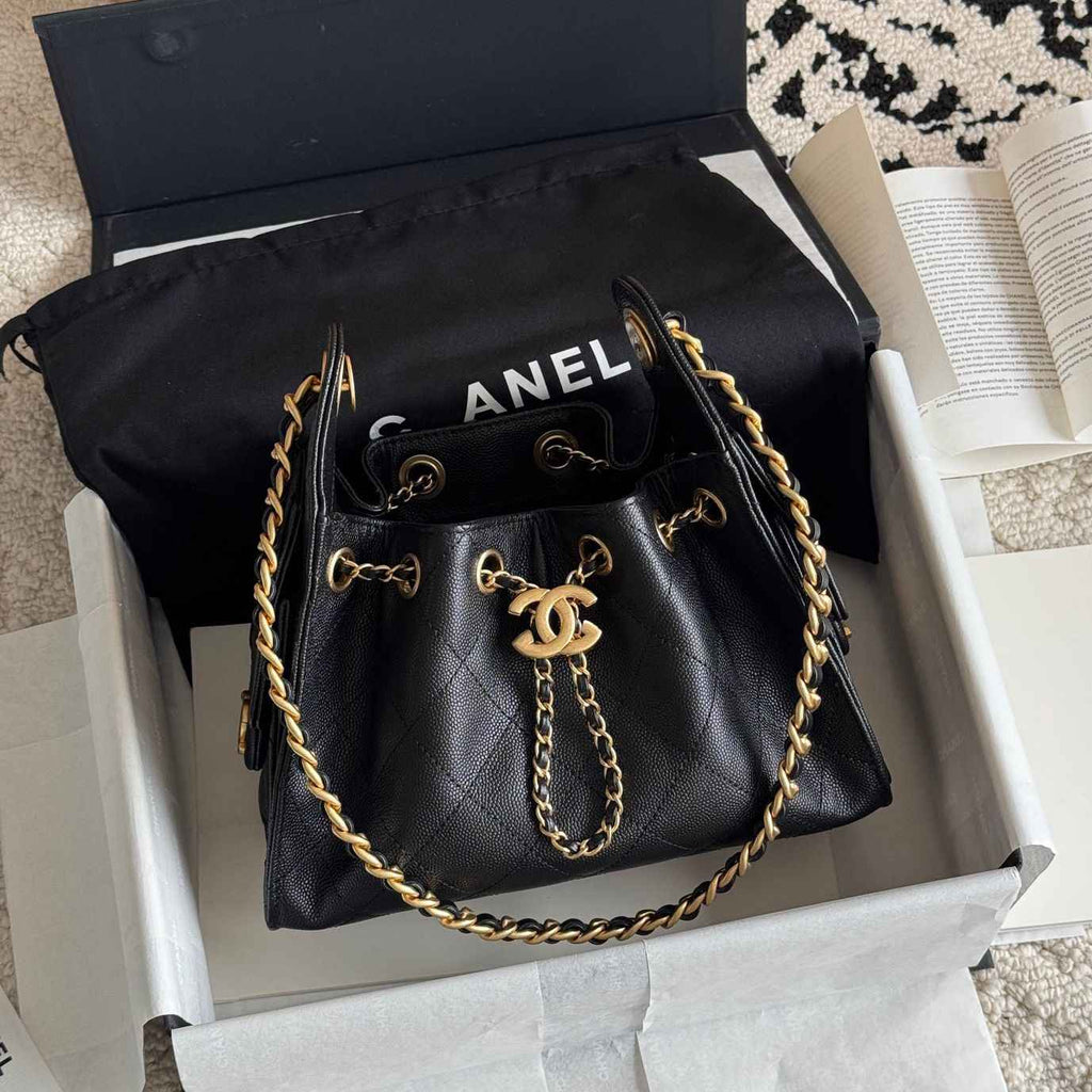 Quilted Bucket Bag — Black & Pastels