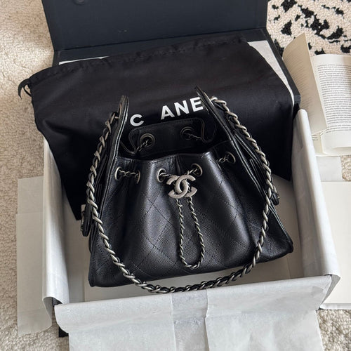 Quilted Bucket Bag — Black & Pastels