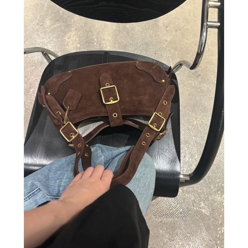Genuine Leather Drifter31 Vintage Underarm Bag Maillard Style Cowhide Biker Bag Light Luxury Niche Vintage Shoulder Bag