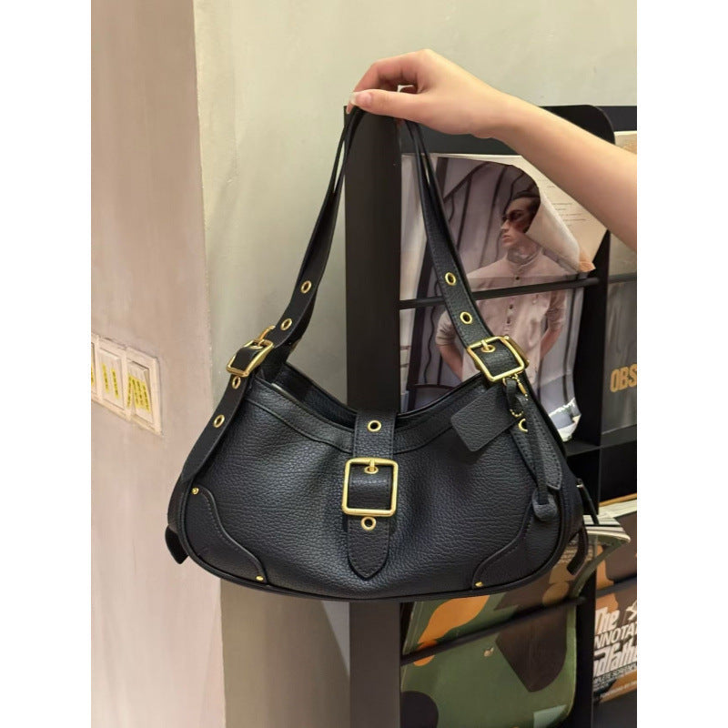Genuine Leather Drifter31 Vintage Underarm Bag Maillard Style Cowhide Biker Bag Light Luxury Niche Vintage Shoulder Bag