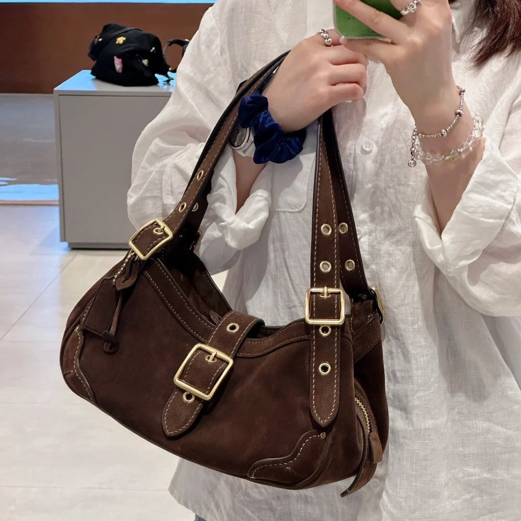 Genuine Leather Drifter31 Vintage Underarm Bag Maillard Style Cowhide Biker Bag Light Luxury Niche Vintage Shoulder Bag