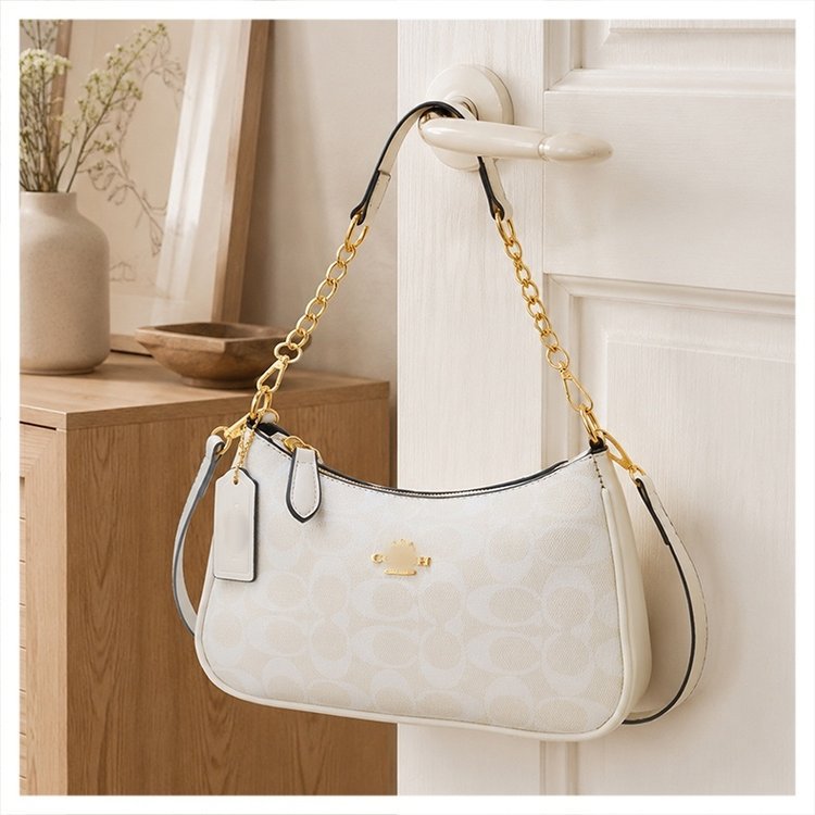 Koujiayin Crescent Flower Underarm Bag Patchwork Shoulder Strap Chain Women's Bag Crossbody Baguette Crescent Bag Vintage Print