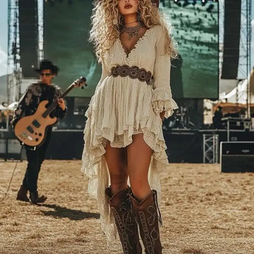 Western High-Low Ruffle Dress