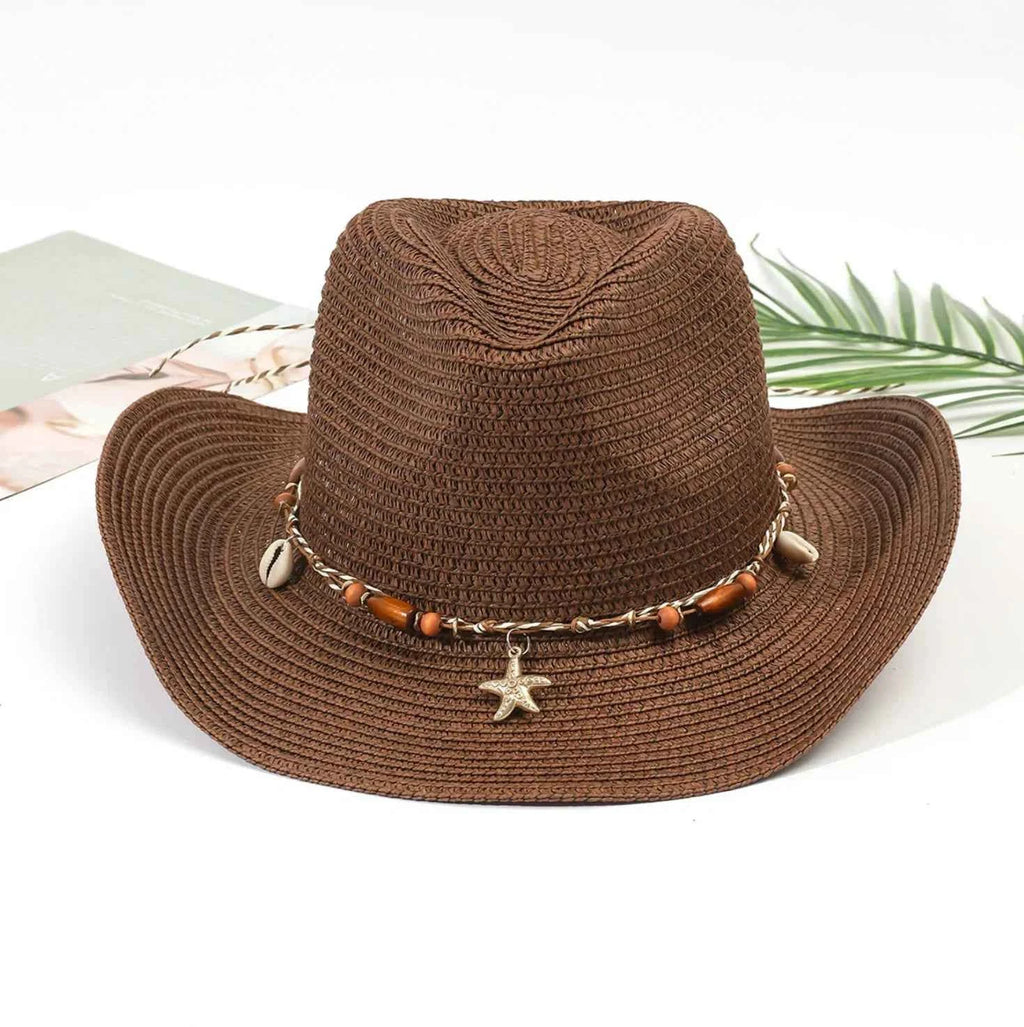 Shell Trim Straw Cowboy Hat