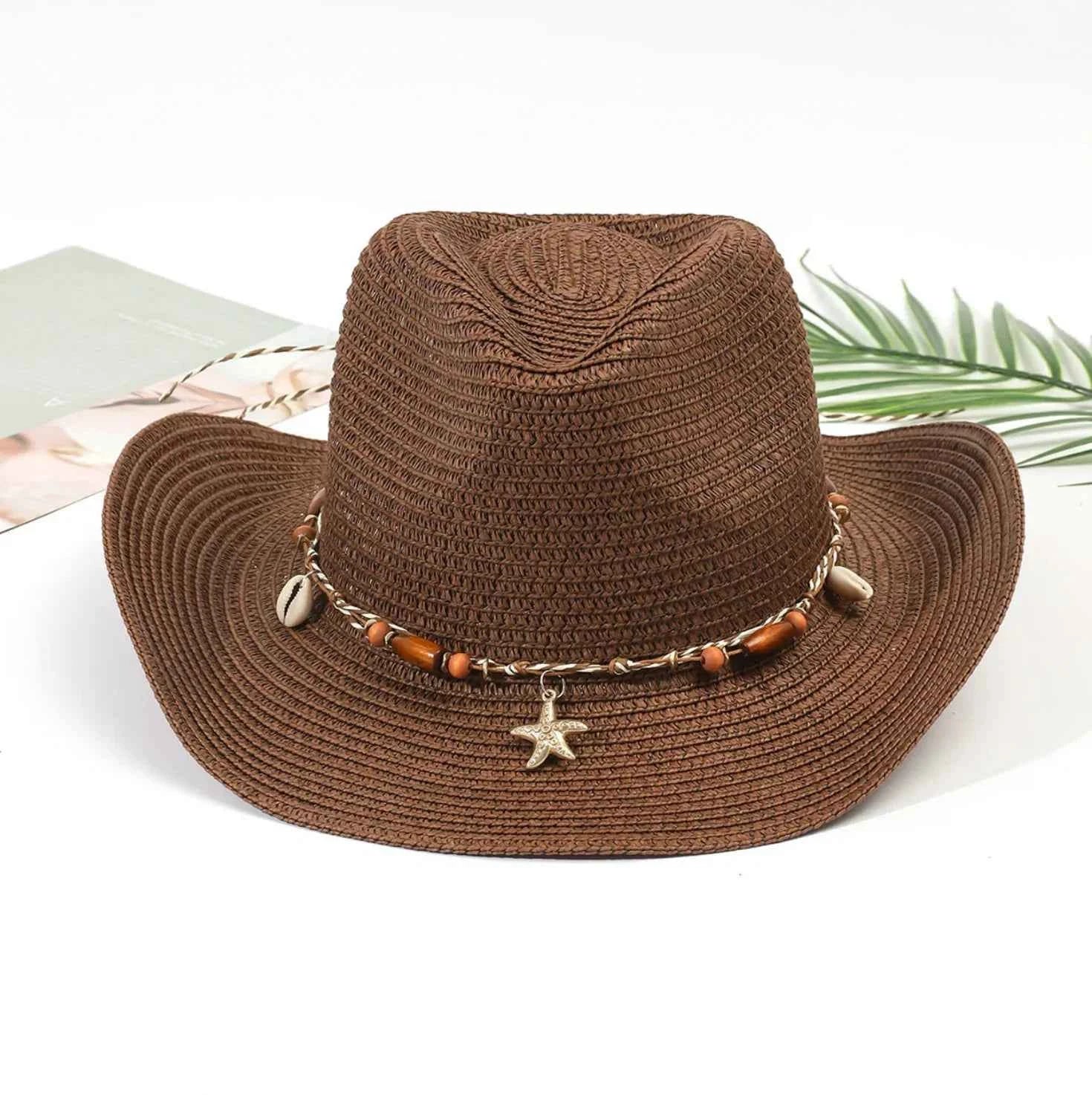 Shell Trim Straw Cowboy Hat