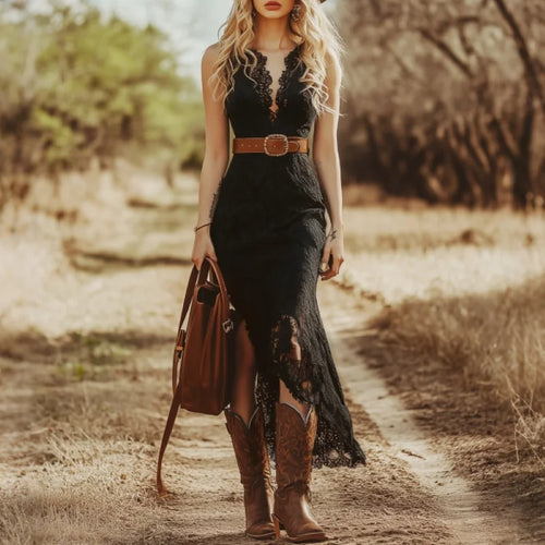 Asymmetrical Lace Midi Dress