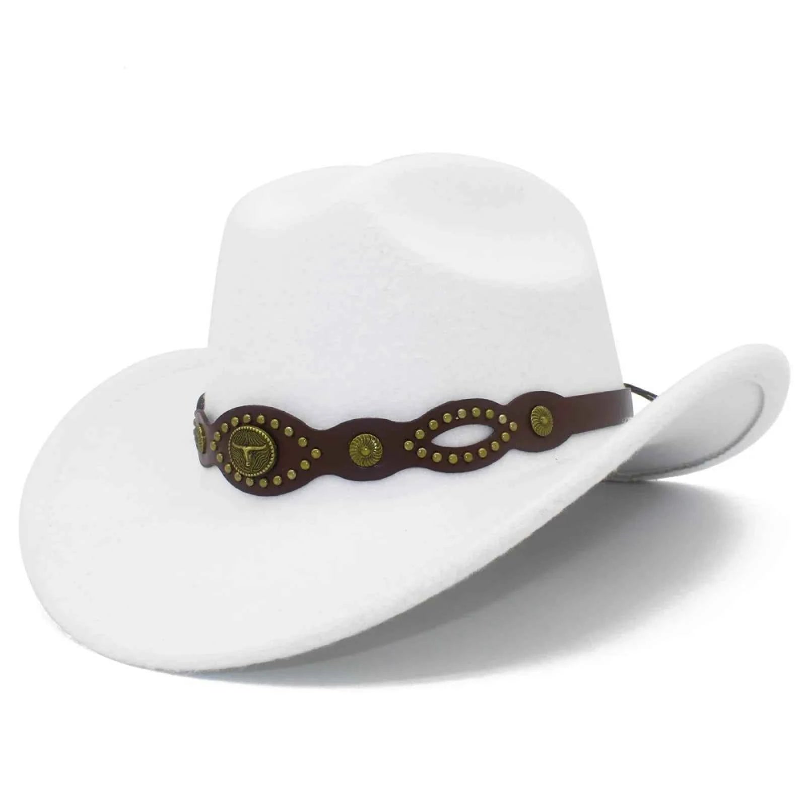 Western Cowgirl Fedora Hat with Bull Head Belt