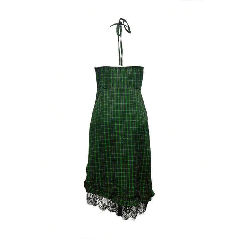 Plaid Western Lace Hem Dress