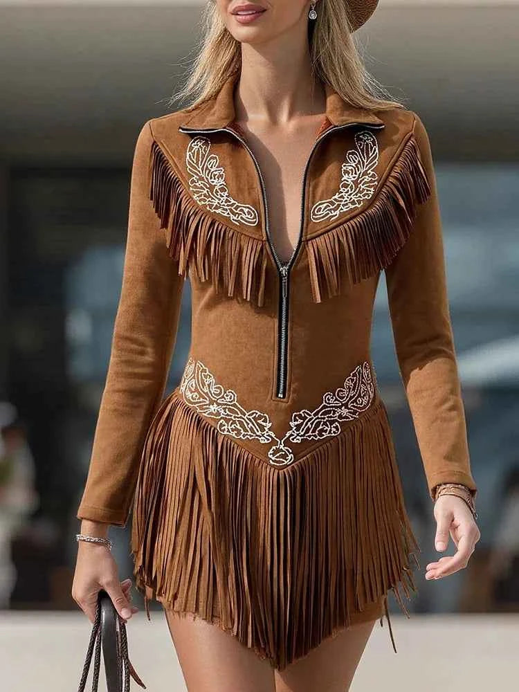 Caramel Tassel Zip Dress